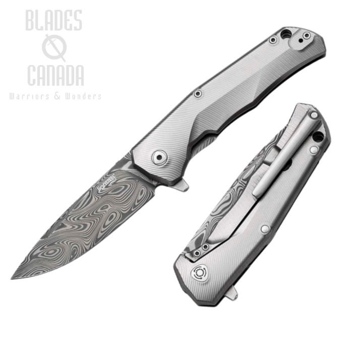 Lion Steel TRE DT GY Thor Flipper Framelock Knife, Damascus, Titanium